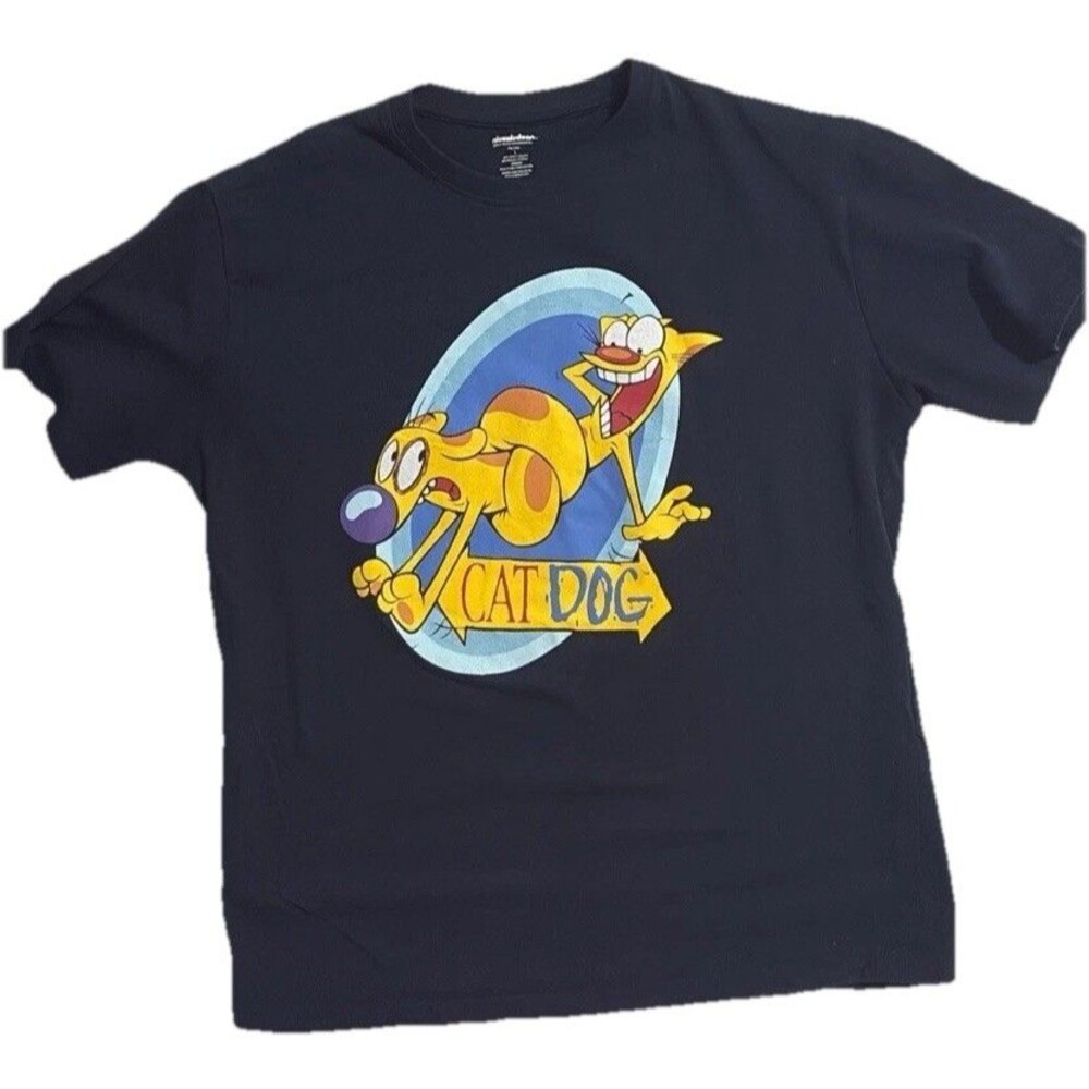 Nickelodeon CATDOG RETRO Graphic Black Unisex Cartoon Graphic T Shirt sz Large